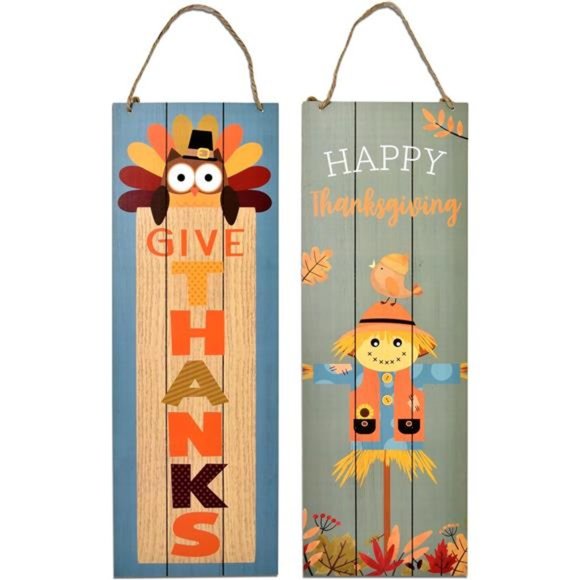 Other - Thanksgiving Fall Welcome Sign Set of 2 Hanging Wood Double Sided 17"x 6"